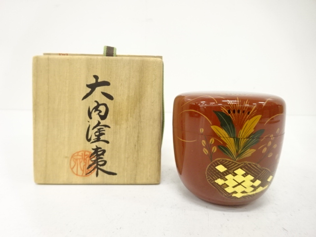 道場宗廣作 白漆源氏車蒔絵平棗 戸田宗寛/即日庵/淡能斎書付　OK167　1F6 道場宗廣作 白漆源氏車蒔絵平棗 戸田宗寛 即日庵 淡能斎書付